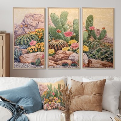 Cactus Garden Watercolor Landscape II - Floral Cactus Wall Art Set