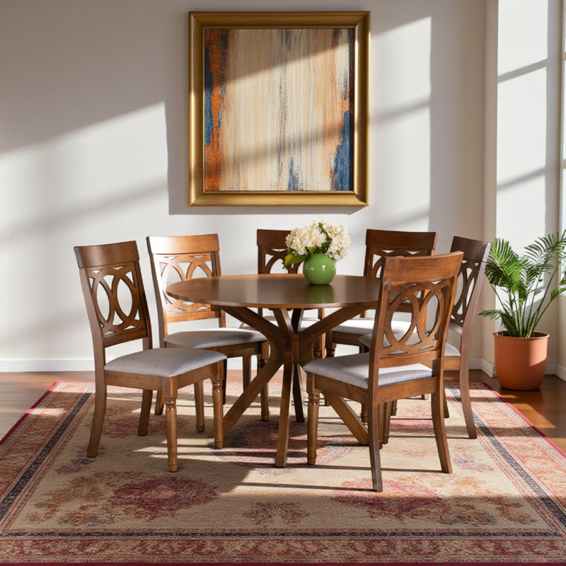 Waverly Dining Set, Walnut Brown/Gray, 29.73" H x 44.67" L x 44.67" W, 7