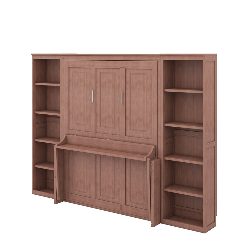 Lit escamotable double avec bureau et bibliothèque, Lit double