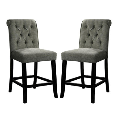 2 pièces de chaises de salle à manger rembourrées en tissu noir et gris antique, dossier capitonné, coussin de siège rembourré, bois massif, chaises de style pièce, couleur grise, siège, qualité