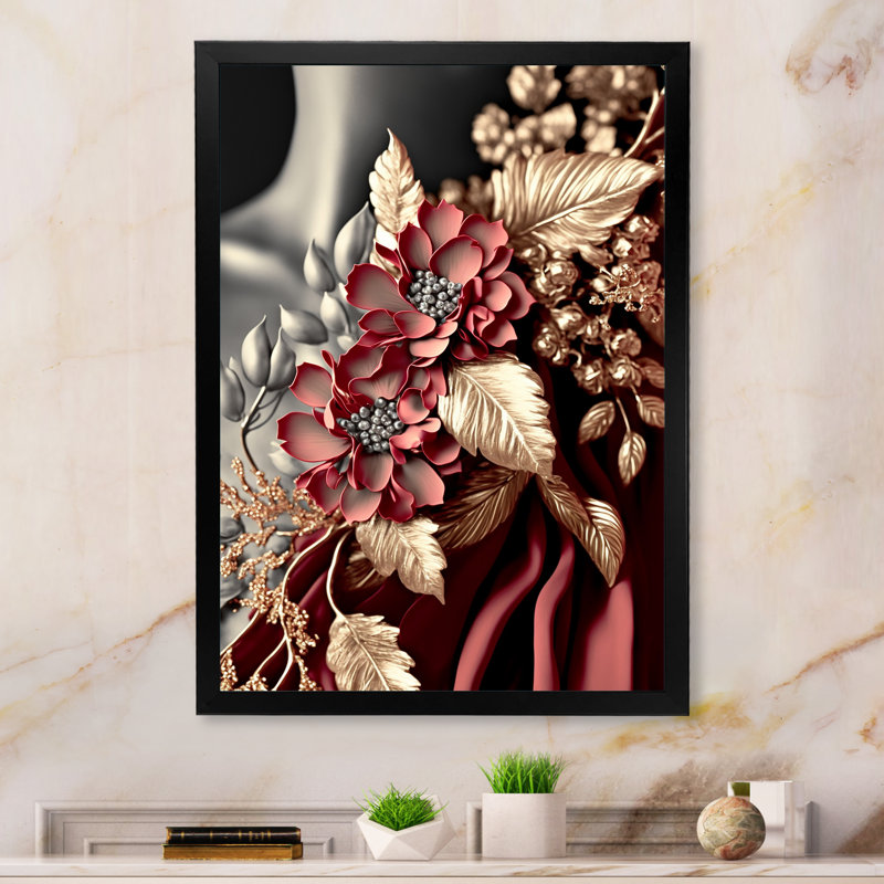 «Vintage Glam Rose IV», art mural sur toile à motif floral, Impression noire sur toile encadrée, H 20 po x l 12 po x P 1 po