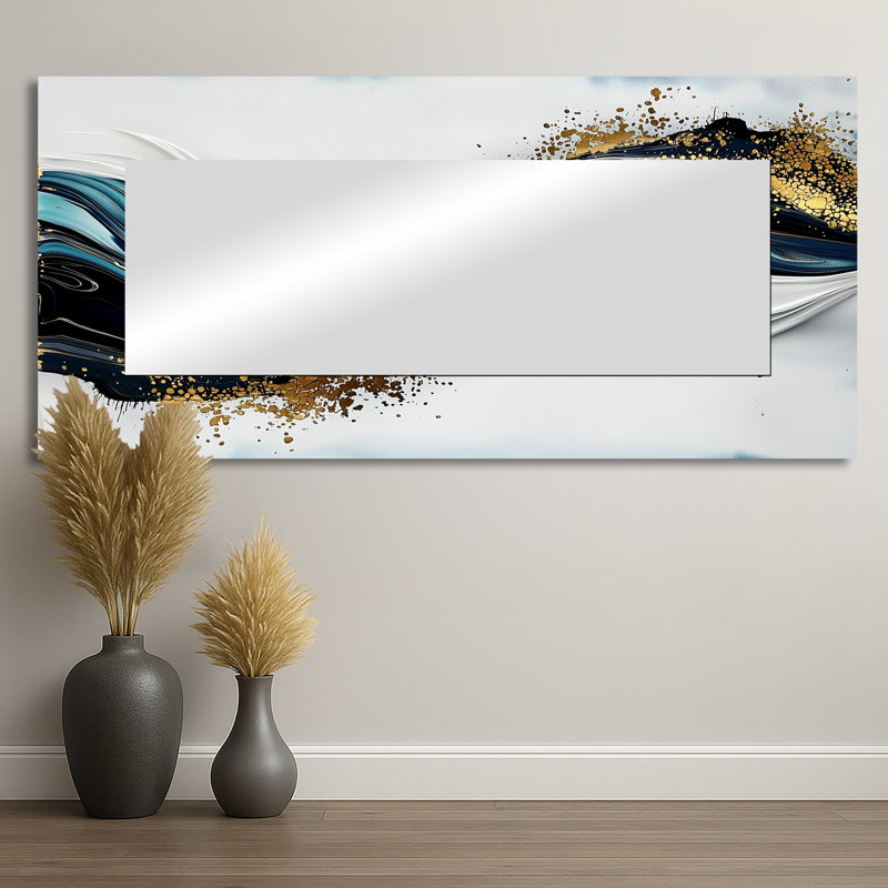 Golden Silence of Minimal Marble River II - Art mural miroir minimaliste - imprimé sur métal, 28 po x 60 po