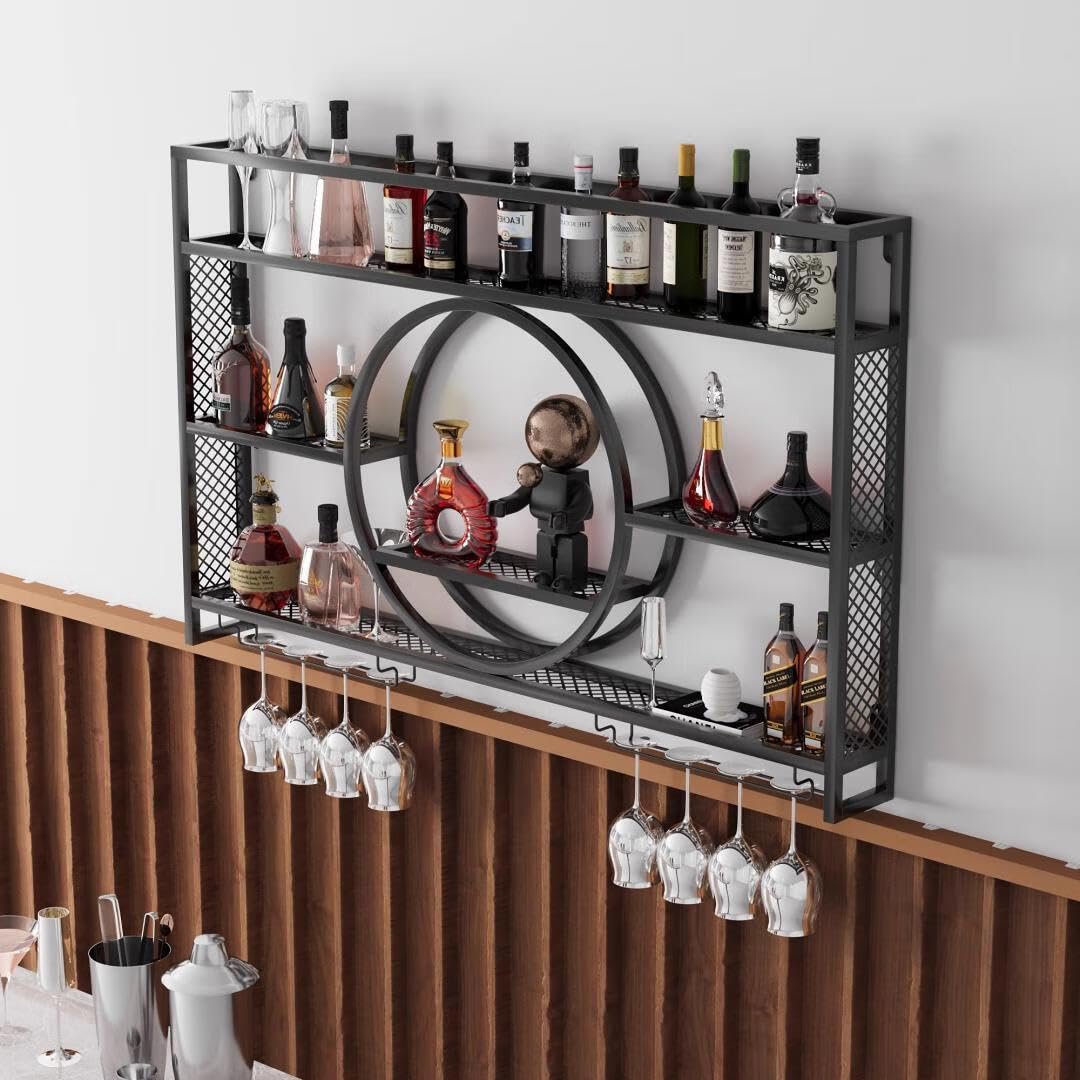 Everly Quinn 39In Wine Rack With LED Lighting Wall Mounted Glass Holder ...