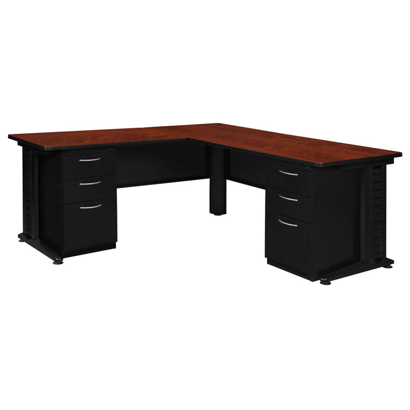 Bureau en L avec tiroir à double caisson Nevjana Fusion, Cerisier, H 29 po x l 66 po x P 72 po