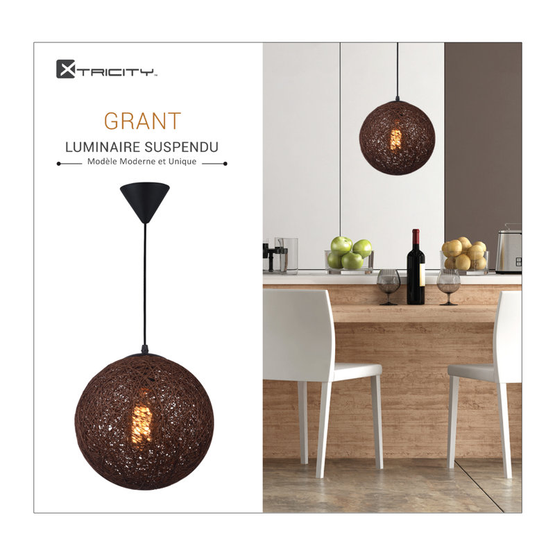 Luminaire suspendu sphère simple à 1 lumière Grant, Brun