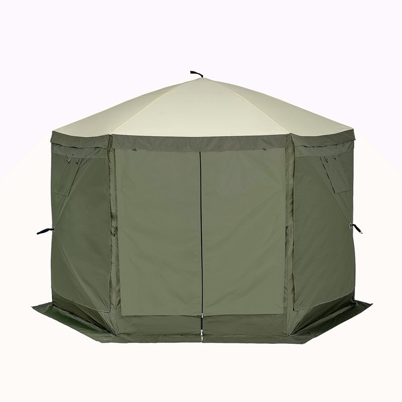 Tente pour abri de jardin Pop Up, abri de soleil avec auvent à 6 côtés avec 6 toiles d'intimité amovibles et fenêtres en filet, tente écran à installation rapide de 10 x 10 pi avec moustiquaire