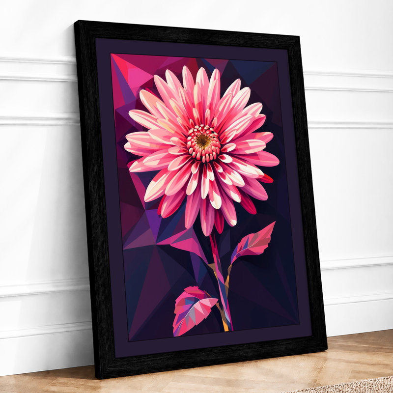 Pink Gerbera Geometric Botanical - Framed Print, A2 - 59.4 x 42.0 cm, Black