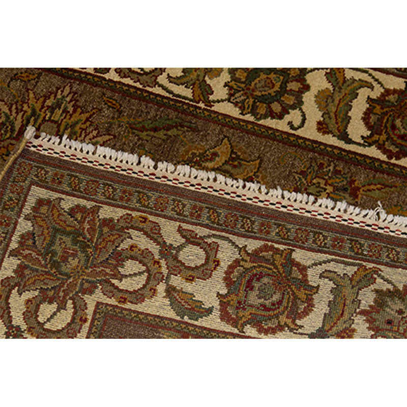 Tapis brun et ivoire de haute qualité noué à la main