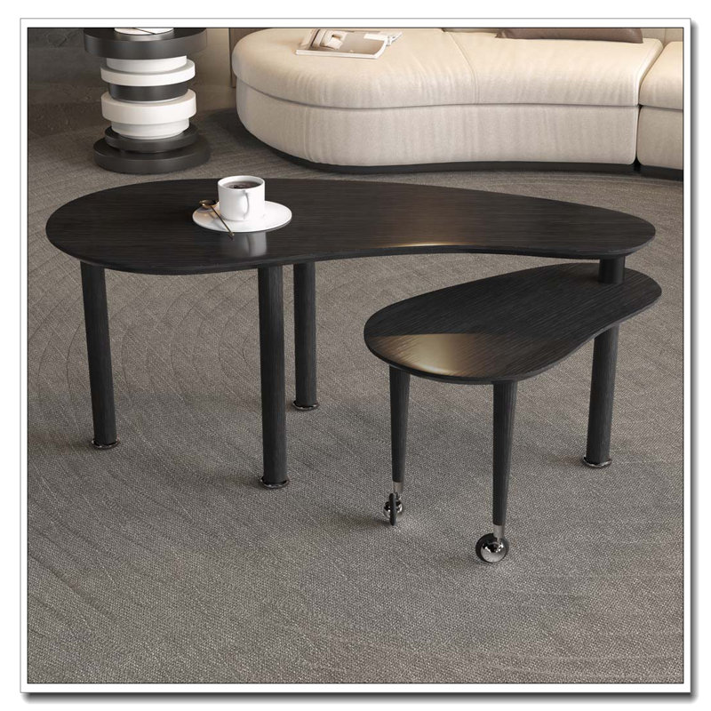 Table basse rotative avec pieds en bois d'hévéa massif, Noir, Noir