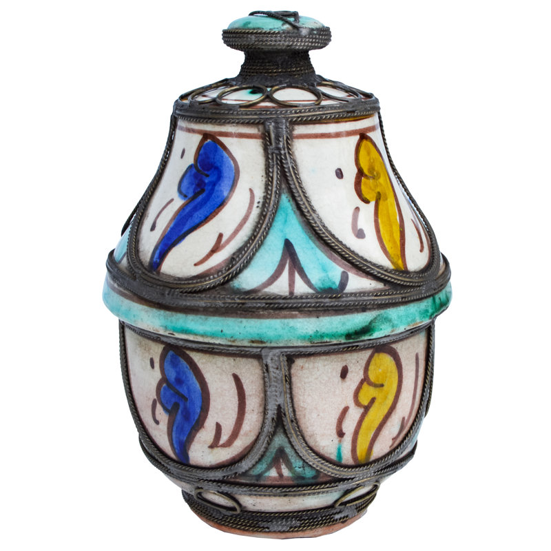 Bol décoratif en céramique bleu / bleu sarcelle / blanc / jaune