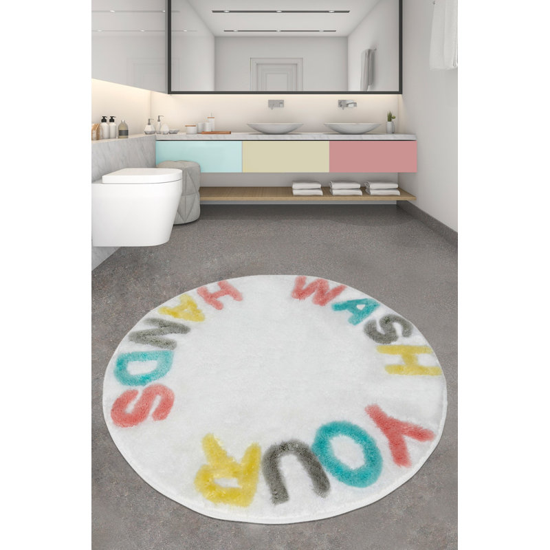 Tapis de bain antibactérien en acrylique antidérapant de 35,4 pouces de diamètre | 100% acrylique, hauteur de poils de 0,4 pouce, 1450 g / m² | Lavable à la machine à 86 ° F, facile d'entretien | Parfait pour les salles de bain sécuritaires et élégantes, durable et doux