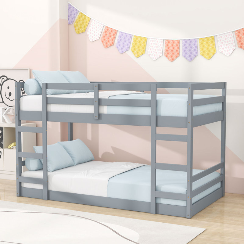 Bunk Bed With Ladder, Gray, Twin Over Twin