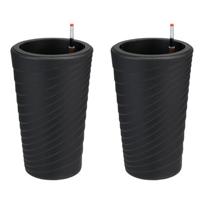 Large 16" Outdoor Self Watering Planter Set of 2 – Modern Light Gray Flower Pots with Water Level Gauge & Drainage – Ideal for Garden, Patio, Balcony – Direct Plastic Style