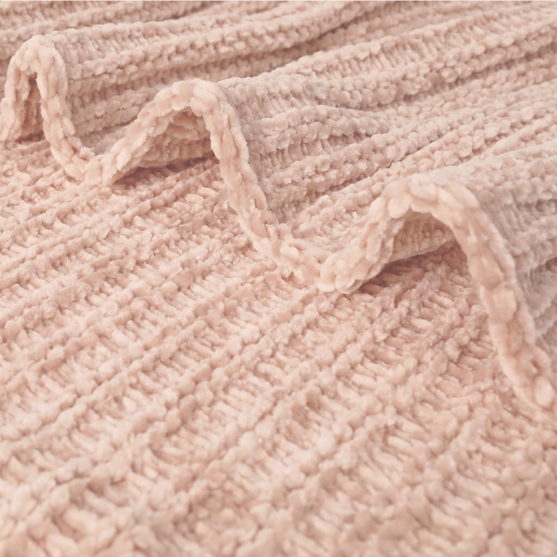 Jeté doux et moelleux en chenille réversible, Fumée rose