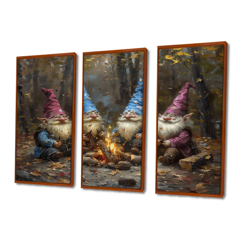 Ensemble de salon gnome d'automne, Toile avec cadre flottant brun, H 40 po x l 60 po x P 1 po
