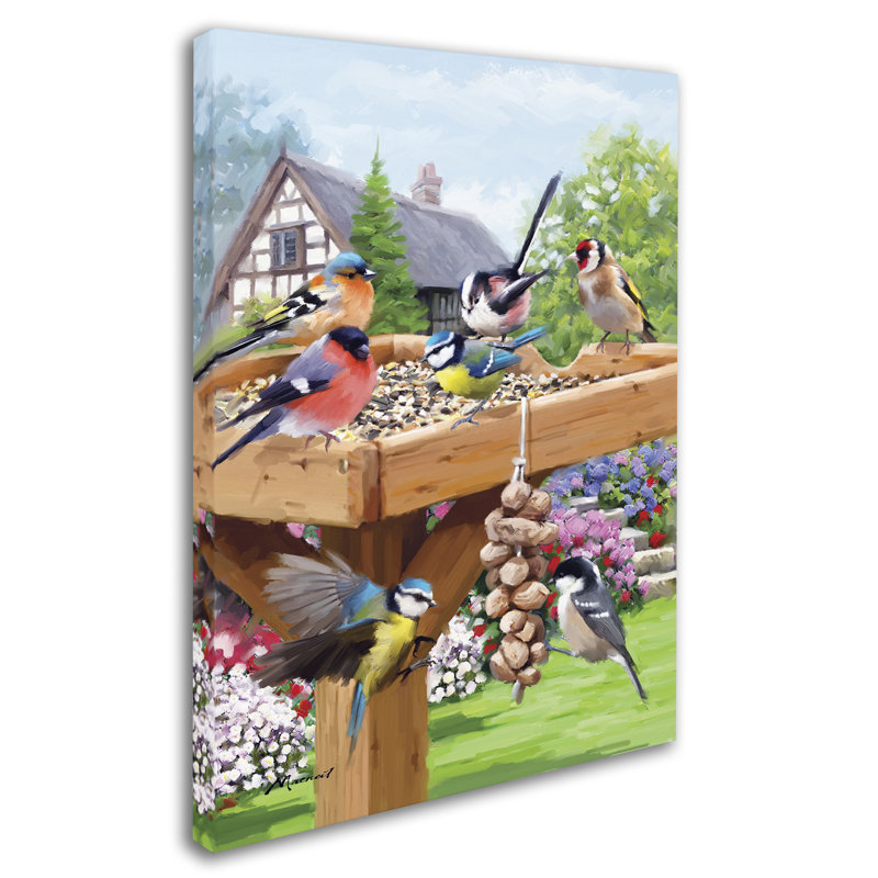 Garden Birds Canvas Art with Feeder and Flowers, 15" x 20"