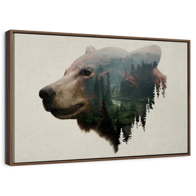 Ours noir du nord-ouest du Pacifique, 25 po x 17 po, Cadre flottant en noyer