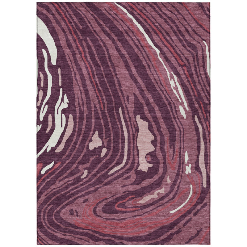 Tapis intérieur lavable abstrait brique bourgogne 8 pi x 10 pi