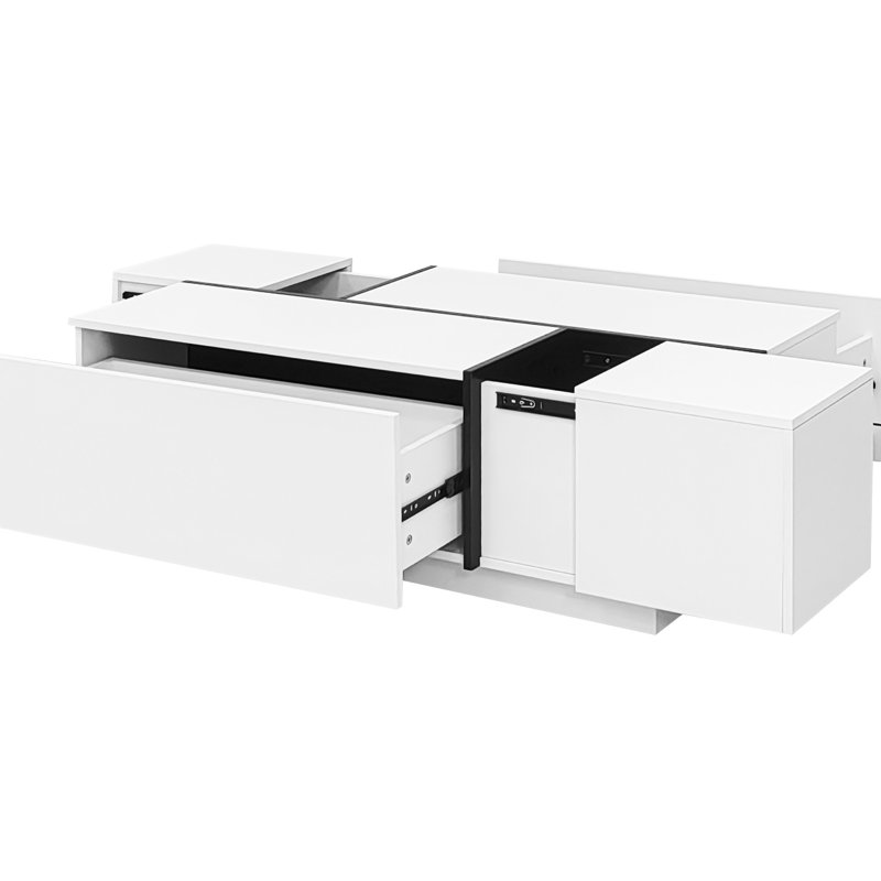 Finition ultrabrillante, table basse multifonctionnelle extensible de 47,2 po à 72,7 po, tiroirs, espaces de rangement cachés, design minimaliste, table fonctionnelle à finition extensible avec 2 tiroirs et pour le salon