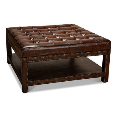 Vintage Square Leather Tufted Ottoman