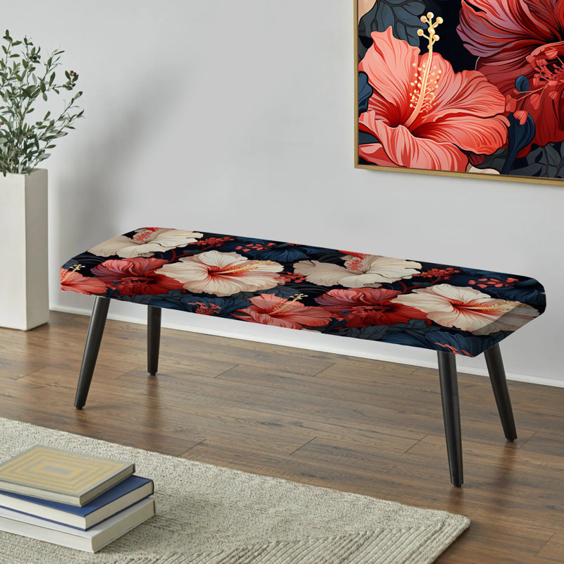 Hibiscus Twilight Ii - motif tropical - banc rembourré noir Tropical