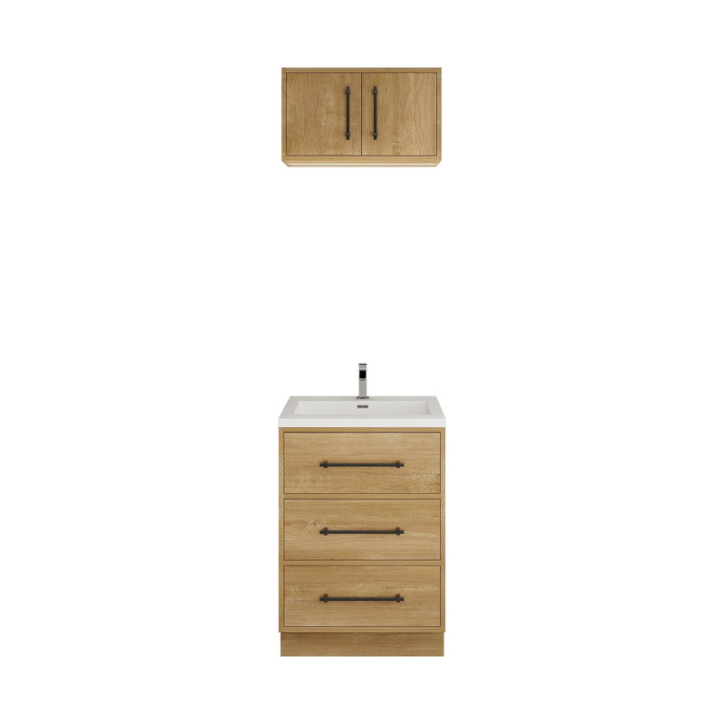 Meuble-lavabo autoportant de 24 po avec lavabo en acrylique renforcé Victoria, Chêne
