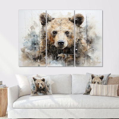 «Bear Portrait N Nécessities - Minimalisme», ensemble d'art sur toile