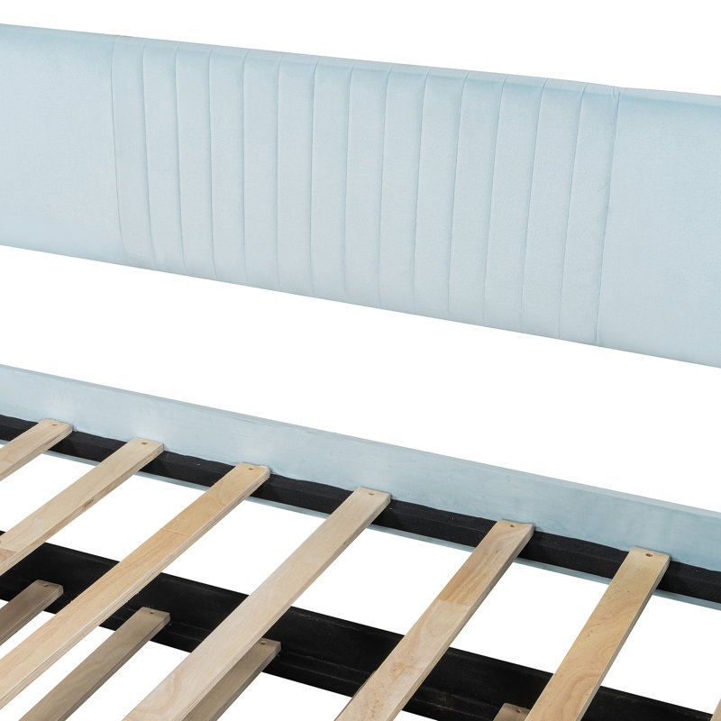 Upholstered Daybed Sofa Bed Twin Size With Trundle Bed And Wood Slat, Light Blue