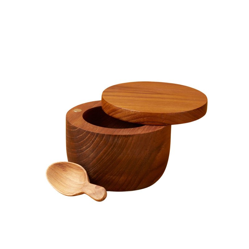 Teak Cellar with Spoon & Pivoting Lid