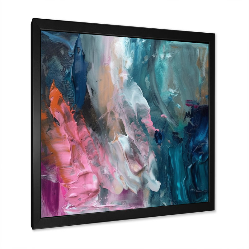 Demeko moderne bleu et rose abstrait - art mural abstrait, H 30 po x l 30 po, Impression encadrée, Noir