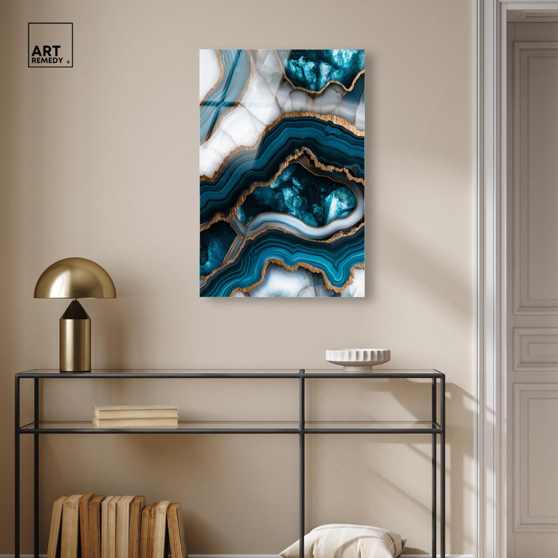 Art mural en acrylique bleu sarcelle Tectonic III par Art Remedy, prêt à être accroché, H 30 po x l 20 po