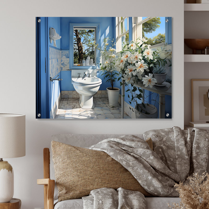 «Bathroom Bathroom Bathroom Reflections Of II» - Art mural en verre acrylique pour salle de bain, H 30 po x l 40 po