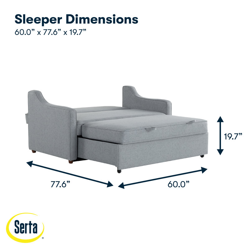 Serta® Carey 68.1in Queen Size Convertible Sofa with Dream Coils® and FingerGuard® Chenille Fabric, Light Gray