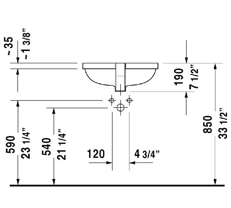 Starck 3 Ceramic Rectangular Undermount Bathroom Sink with Overflow