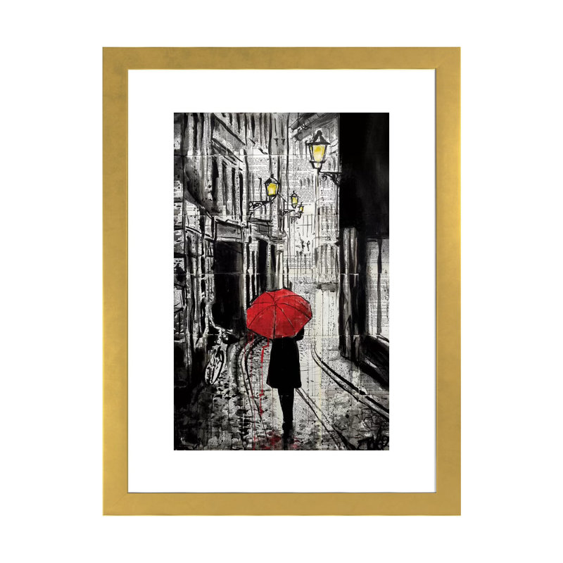 «The Delightful Walk» par Loui Jover - impression d'art graphique, H 32 po x l 24 po x P 1 po, Papier encadré doré