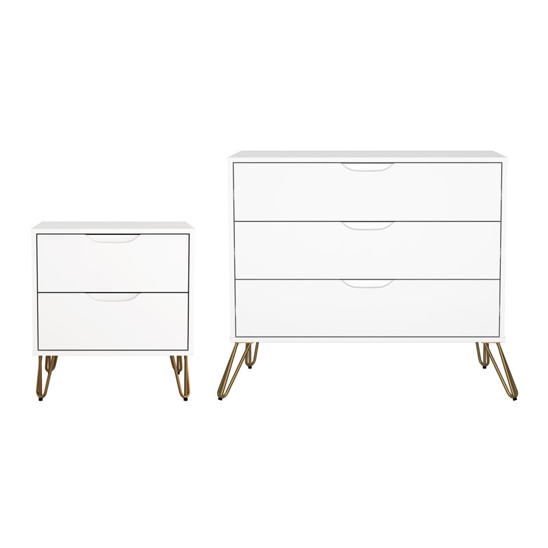 Ensemble de chambre à coucher avec commode et table de chevet 2 pièces Avira, White