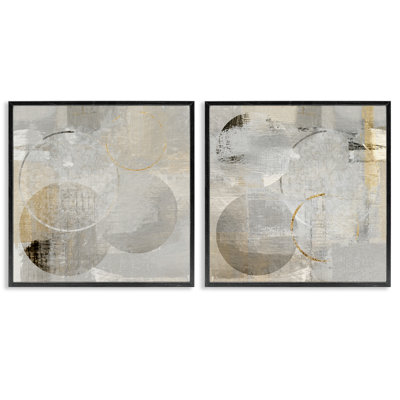 Brushed Muted Circle Shapes 2 Piece Framed Giclee Art Set, design by Susan Jill