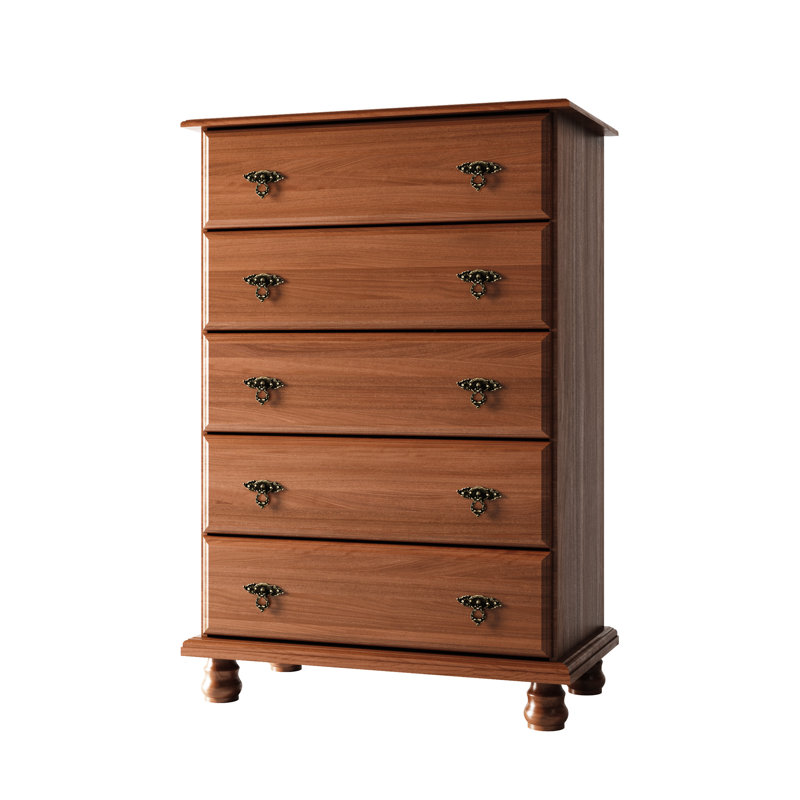 Keithsburg Kyle 100% Solid Wood 5 Drawer Chest, Mocha