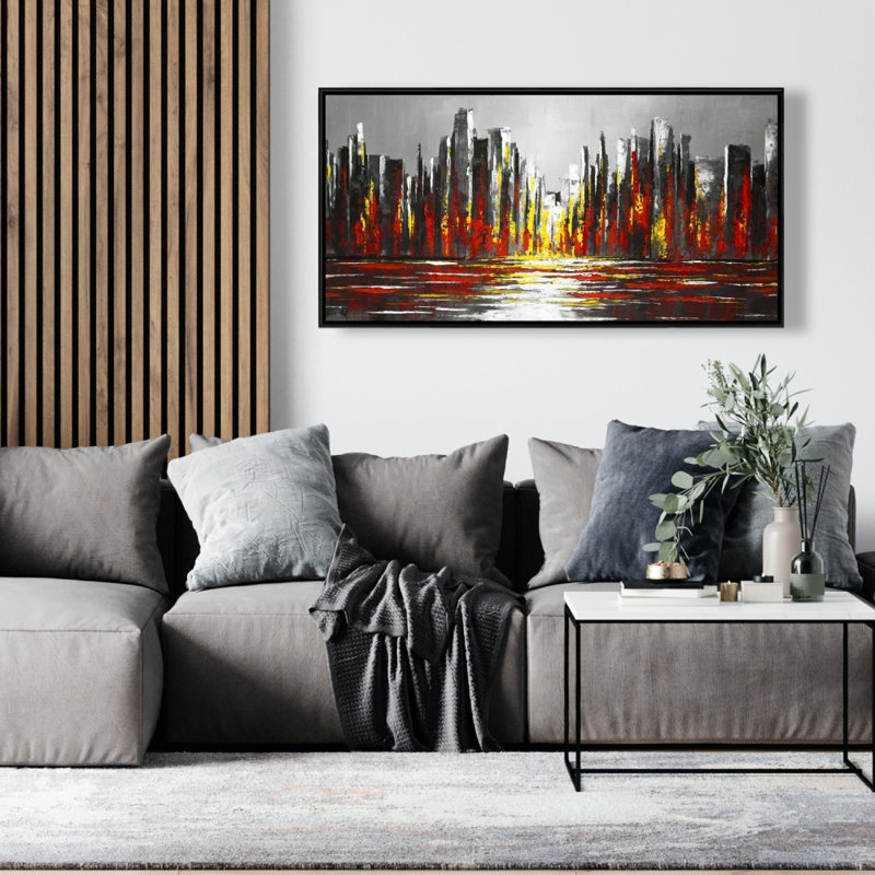 «Abstract Red Skyline» - Toile encadrée pour la décoration intérieure