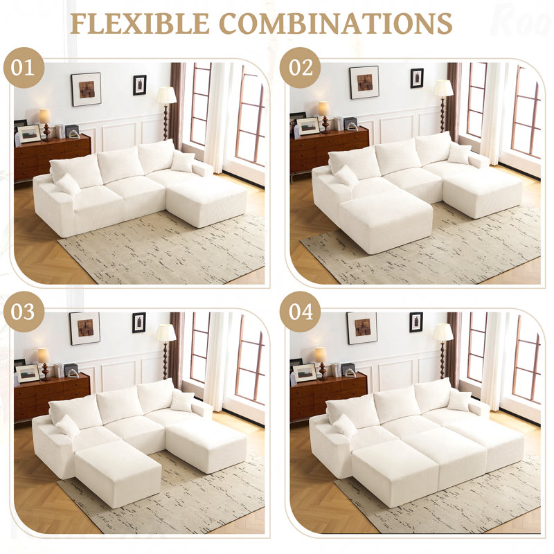 Repose-pieds modulaire beige en velours côtelé pour canapé en L / U