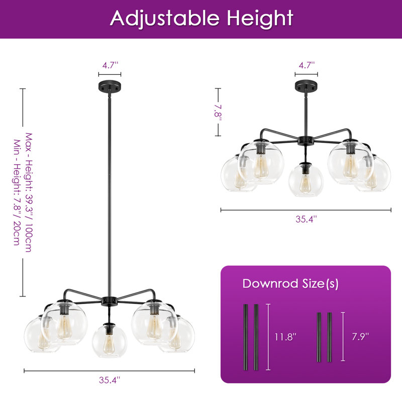 Royelle 5-Light Modern Glass Bubble Chandelier