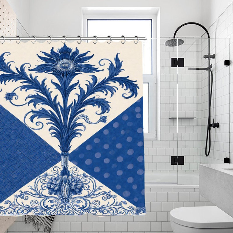 Rideaux de douche Ornate, Navy Blue Vintage Look