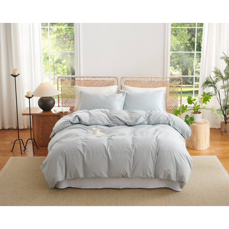 Gingham Duvet Cover 100% Washed Cotton Fine Grid Checkered Comforter Cover With Zipper Home Cozy And Breathable Grid Farmhouse Bedding Set