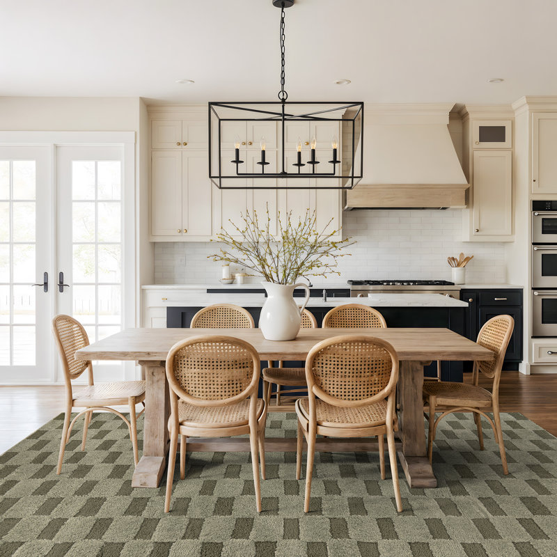 Tapis d'intérieur à poil long tissé à la machine à damier vert sauge, Vert, 7 pi 10 po x 10 pi