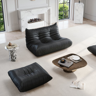 Upholstered Sofa, Lazy Sofa Faux Leather Couch Armless Bean Bag Chair Compression Floor Fireside Chair Lounge for Adult for Living Room Bedroom Apartment