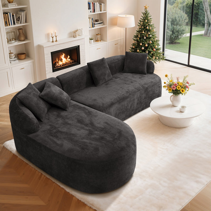 Canapé modulaire en forme de L de 99 po de largeur avec revêtement en velours côtelé moelleux et mousse haute résilience