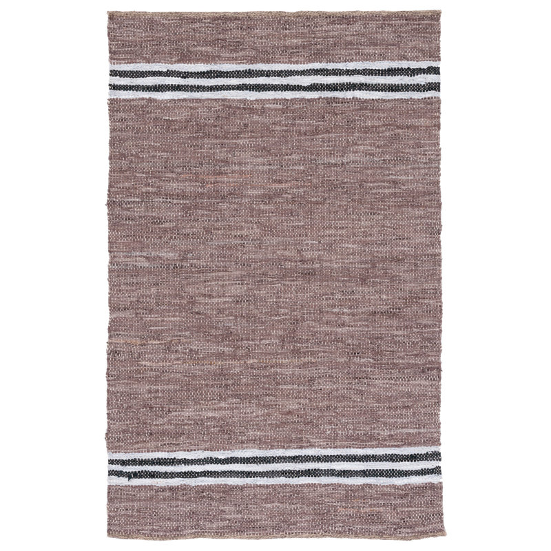 Tapis blanc / noir / gris en cuir / coton tissé à la main Rigmor, Rectangle 5 pi x 8 pi