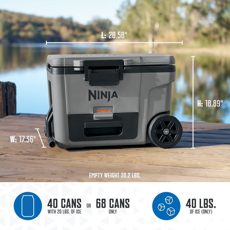 Ninja FrostVault 45qt Wheeled Cooler with Dry Zone, Integrated Fridge-Temp Dry Storage Drawer, Premium Heavy-Duty Insulated Cooler, Keeps Ice for Days, Lakeshore FB245BL
