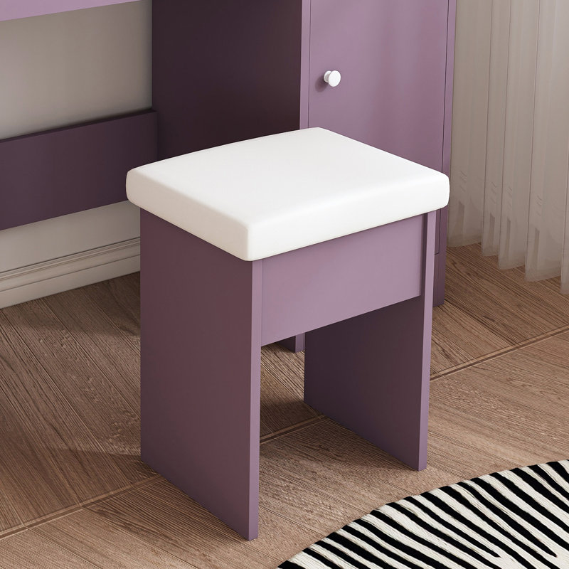 Ensemble de meuble-lavabo élégant avec tabouret rembourré et miroir lumineux à DEL réglable (3 modes de couleur)