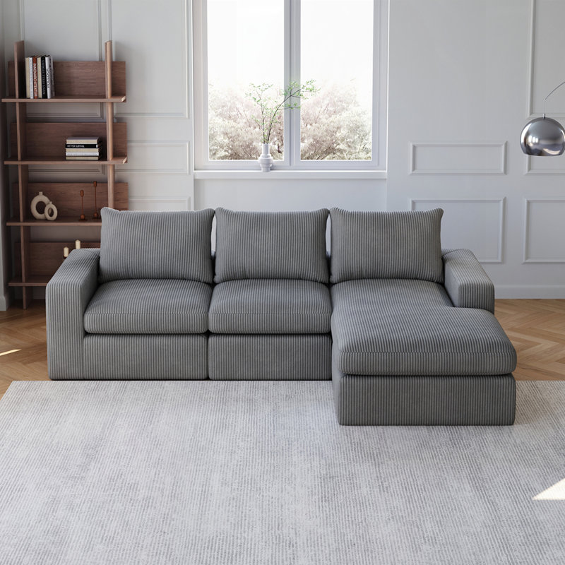 Canapé modulaire rembourré en L sans os, Gris